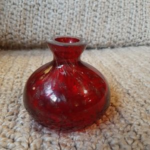 SOLD Red Art Glass Vase w/ Gold Metallic Flake